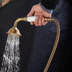 Shower Faucet Set - Handshower Included Vintage Style Antique Brass Mount Outside Brass Valve Bath Shower Mixer Taps