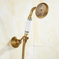 Shower Faucet Set - Handshower Included Vintage Style Antique Brass Mount Outside Brass Valve Bath Shower Mixer Taps