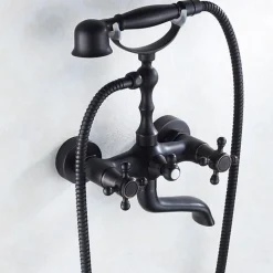 Shower Faucet Set - Rainfall Shower Vintage Style Electroplated Mount Outside Ceramic Valve Bath Shower Mixer Taps