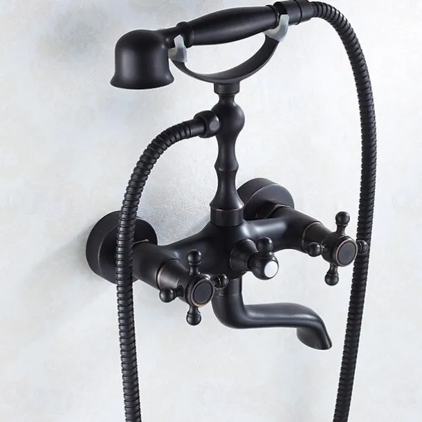 Shower Faucet Set - Rainfall Shower Vintage Style Electroplated Mount Outside Ceramic Valve Bath Shower Mixer Taps