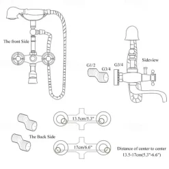 Shower Faucet Set - Rainfall Shower Vintage Style Electroplated Mount Outside Ceramic Valve Bath Shower Mixer Taps