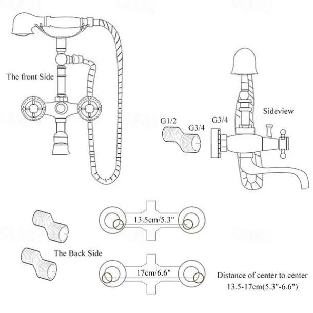Shower Faucet Set - Rainfall Shower Vintage Style Electroplated Mount Outside Ceramic Valve Bath Shower Mixer Taps
