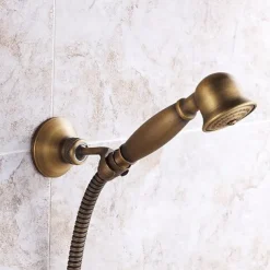 Shower Faucet Set Handshower Included Vintage Style/Country Brass Mount Outside Ceramic Valve Bath Shower Mixer Taps/Single Handle/Yes/Single Handle Three Holes