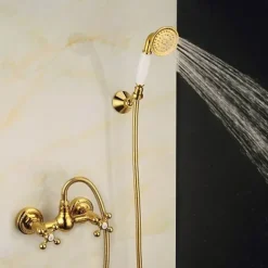Shower Faucet Set Handshower Included Vintage Style/Country Brass/Electroplated Mount Outside Ceramic Valve Bath Shower