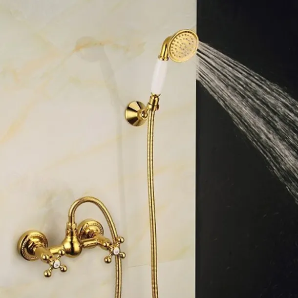 Shower Faucet Set Handshower Included Vintage Style/Country Brass/Electroplated Mount Outside Ceramic Valve Bath Shower