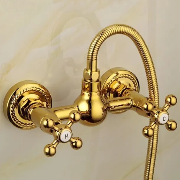 Shower Faucet Set Handshower Included Vintage Style/Country Brass/Electroplated Mount Outside Ceramic Valve Bath Shower