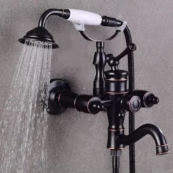 Shower Faucet Set Rainfall Shower Vintage Style Electroplated Mount Outside Ceramic Valve Bath Shower Mixer Taps / Brass / Two Handles Two Holes