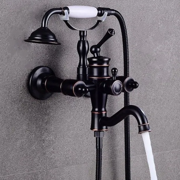 Shower Faucet Set Rainfall Shower Vintage Style Electroplated Mount Outside Ceramic Valve Bath Shower Mixer Taps / Brass / Two Handles Two Holes