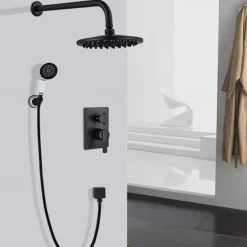 Shower Faucet Set Wall Mounted Vintage Brass, Rainfall Overhead Combo Set Bathroom Mixer Ceramic Shower Hendheld Sprayer High Pressure Black Antique