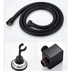 Shower Faucet Set Wall Mounted Vintage Brass, Rainfall Overhead Combo Set Bathroom Mixer Ceramic Shower Hendheld Sprayer High Pressure Black Antique