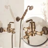 Shower Faucet Set Wall Mounted Vintage Brass, Shower System Handheld Sprayer, with Tub Spout Cold and Hot Hose