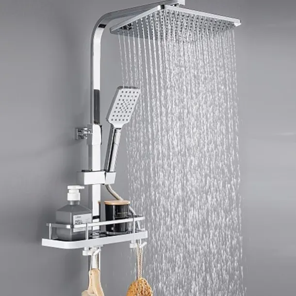 Shower Faucet with LED Display Thermostatic Mixer valve Set Handshower Included Pullout/Shelf Rainfall Shower Electroplated Mount Outside Ceramic Valve Bath Shower Mixer Taps