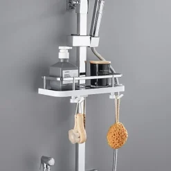 Shower Faucet with LED Display Thermostatic Mixer valve Set Handshower Included Pullout/Shelf Rainfall Shower Electroplated Mount Outside Ceramic Valve Bath Shower Mixer Taps