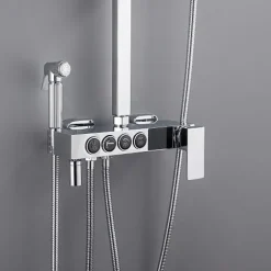 Shower Faucet with LED Display Thermostatic Mixer valve Set Handshower Included Pullout/Shelf Rainfall Shower Electroplated Mount Outside Ceramic Valve Bath Shower Mixer Taps