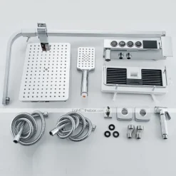 Shower Faucet with LED Display Thermostatic Mixer valve Set Handshower Included Pullout/Shelf Rainfall Shower Electroplated Mount Outside Ceramic Valve Bath Shower Mixer Taps