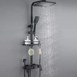 Shower Faucet with LED Display Thermostatic Mixer valve Set Handshower Included Pullout/Shelf Rainfall Shower Electroplated Mount Outside Ceramic Valve Bath Shower Mixer Taps