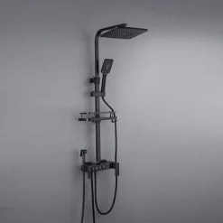 Shower Faucet with LED Display Thermostatic Mixer valve Set Handshower Included Pullout/Shelf Rainfall Shower Electroplated Mount Outside Ceramic Valve Bath Shower Mixer Taps