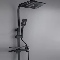 Shower Faucet with LED Display Thermostatic Mixer valve Set Handshower Included Pullout/Shelf Rainfall Shower Electroplated Mount Outside Ceramic Valve Bath Shower Mixer Taps