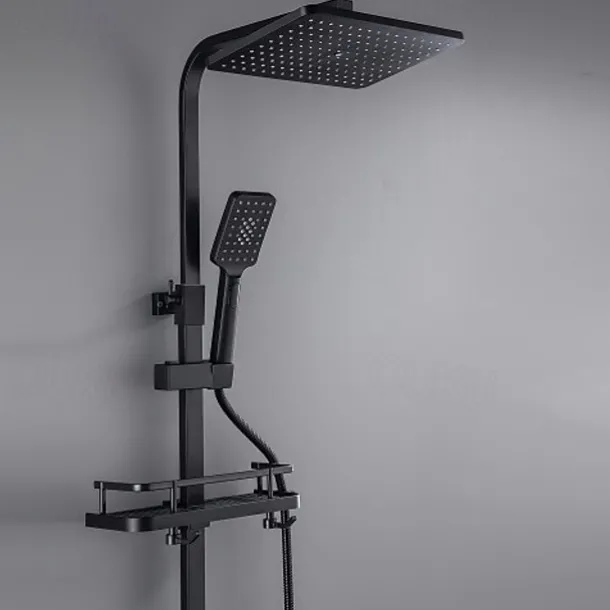 Shower Faucet with LED Display Thermostatic Mixer valve Set Handshower Included Pullout/Shelf Rainfall Shower Electroplated Mount Outside Ceramic Valve Bath Shower Mixer Taps