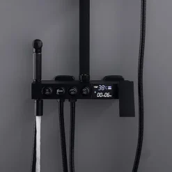 Shower Faucet with LED Display Thermostatic Mixer valve Set Handshower Included Pullout/Shelf Rainfall Shower Electroplated Mount Outside Ceramic Valve Bath Shower Mixer Taps