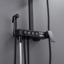 Shower Faucet with LED Display Thermostatic Mixer valve Set Handshower Included Pullout/Shelf Rainfall Shower Electroplated Mount Outside Ceramic Valve Bath Shower Mixer Taps