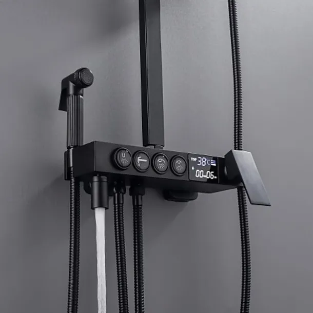 Shower Faucet with LED Display Thermostatic Mixer valve Set Handshower Included Pullout/Shelf Rainfall Shower Electroplated Mount Outside Ceramic Valve Bath Shower Mixer Taps