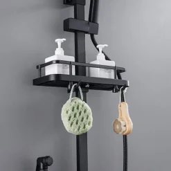 Shower Faucet with LED Display Thermostatic Mixer valve Set Handshower Included Pullout/Shelf Rainfall Shower Electroplated Mount Outside Ceramic Valve Bath Shower Mixer Taps