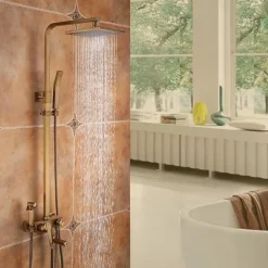 Shower Faucet,Antique Brass Shower System Set,Mount Outside Waterfall Pullout Included Multi Spray and Rainfall Shower Bath Shower Mixer Taps with Cold and Hot Switch