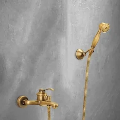 Shower Faucet,Antique Brass Shower Faucet Set,Wall Mounted Rainfall Single Handle Two Holes Shower Mixer Taps with Hot and Cold Switch