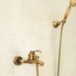 Shower Faucet,Antique Brass Shower Faucet Set,Wall Mounted Rainfall Single Handle Two Holes Shower Mixer Taps with Hot and Cold Switch