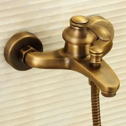 Shower Faucet,Antique Brass Shower Faucet Set,Wall Mounted Rainfall Single Handle Two Holes Shower Mixer Taps with Hot and Cold Switch