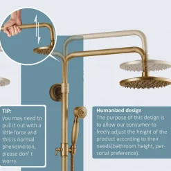 Shower Faucet,Bathroom Shower Fixture Brass Rainfall Shower Head Set with Tub Spout Shower Faucet and Handheld Spray Wall Mount Double Cross Handle with Cold/Hot Water