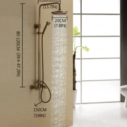 Shower Faucet,Bathroom Shower Fixture Brass Rainfall Shower Head Set with Tub Spout Shower Faucet and Handheld Spray Wall Mount Double Cross Handle with Cold/Hot Water