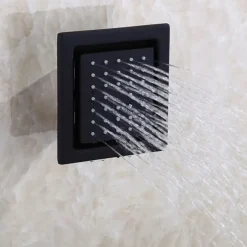 Shower Faucet,Contemporary Black Bath Shower Faucet Set / 16 Inch Bathroom Rain LED Shower Head / Hot And Cold Mixer Valve / Brass Hand Shower Included