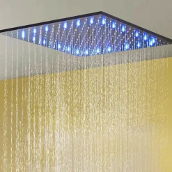 Shower Faucet,Contemporary Black Bath Shower Faucet Set / 16 Inch Bathroom Rain LED Shower Head / Hot And Cold Mixer Valve / Brass Hand Shower Included