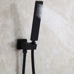 Shower Faucet,Contemporary Black Bath Shower Faucet Set / 16 Inch Bathroom Rain LED Shower Head / Hot And Cold Mixer Valve / Brass Hand Shower Included