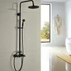 Shower Faucet,Copper Shower System Set Rainfall Antique Oil-rubbed Bronze Two Handles Three Holes Bath Shower Mixer Taps with Hot and Cold Switch and Ceramic Valve