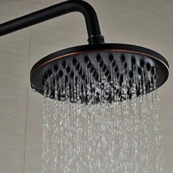 Shower Faucet,Copper Shower System Set Rainfall Antique Oil-rubbed Bronze Two Handles Three Holes Bath Shower Mixer Taps with Hot and Cold Switch and Ceramic Valve