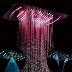 Shower Faucet,LED Shower Head Chrome finished 58x38cm SUS304 3 Function Rainfall Waterfall Mist Ceiling Mounted light remote control Shower Faucet