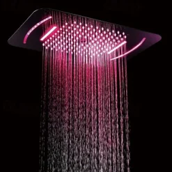 Shower Faucet,LED Shower Head Chrome finished 58x38cm SUS304 3 Function Rainfall Waterfall Mist Ceiling Mounted light remote control Shower Faucet