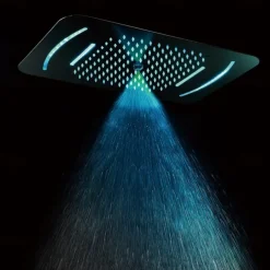 Shower Faucet,LED Shower Head Chrome finished 58x38cm SUS304 3 Function Rainfall Waterfall Mist Ceiling Mounted light remote control Shower Faucet
