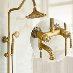Shower Faucet,Rainfall Shower System Body Jet Massage Set - Handshower Included pullout Rainfall Shower Antique Vintage Style Antique Brass Mount Inside Brass Valve Bath Shower Mixer Taps