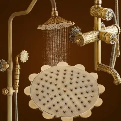 Shower Faucet,Rainfall Shower System Body Jet Massage Set - Handshower Included pullout Rainfall Shower Antique Vintage Style Antique Brass Mount Inside Brass Valve Bath Shower Mixer Taps
