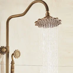 Shower Faucet,Rainfall Shower System Body Jet Massage Set - Handshower Included pullout Rainfall Shower Antique Vintage Style Antique Brass Mount Inside Brass Valve Bath Shower Mixer Taps