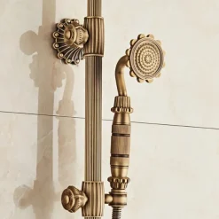 Shower Faucet,Rainfall Shower System Body Jet Massage Set - Handshower Included pullout Rainfall Shower Antique Vintage Style Antique Brass Mount Inside Brass Valve Bath Shower Mixer Taps