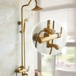Shower Faucet,Rainfall Shower System Body Jet Massage Set - Handshower Included pullout Rainfall Shower Antique Vintage Style Antique Brass Mount Inside Brass Valve Bath Shower Mixer Taps