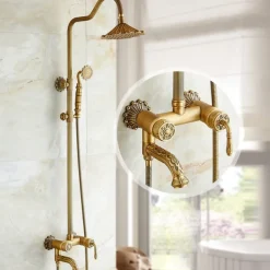 Shower Faucet,Rainfall Shower System Body Jet Massage Set - Handshower Included pullout Rainfall Shower Antique Vintage Style Antique Brass Mount Inside Brass Valve Bath Shower Mixer Taps