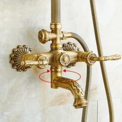 Shower Faucet,Rainfall Shower System Body Jet Massage Set - Handshower Included pullout Rainfall Shower Antique Vintage Style Antique Brass Mount Inside Brass Valve Bath Shower Mixer Taps