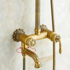Shower Faucet,Rainfall Shower System Body Jet Massage Set - Handshower Included pullout Rainfall Shower Antique Vintage Style Antique Brass Mount Inside Brass Valve Bath Shower Mixer Taps