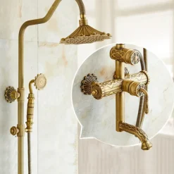 Shower Faucet,Rainfall Shower System Body Jet Massage Set - Handshower Included pullout Rainfall Shower Antique Vintage Style Antique Brass Mount Inside Brass Valve Bath Shower Mixer Taps